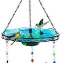 Hummingbird Feeder and Bird Bath for Outdoors 2-in-1 for Small Birds - Hummingbird Bath Fountain with 3 Red Feeder Pots - Hanging Solar Bird Bath Fountains NY1-FN04 (Blue)