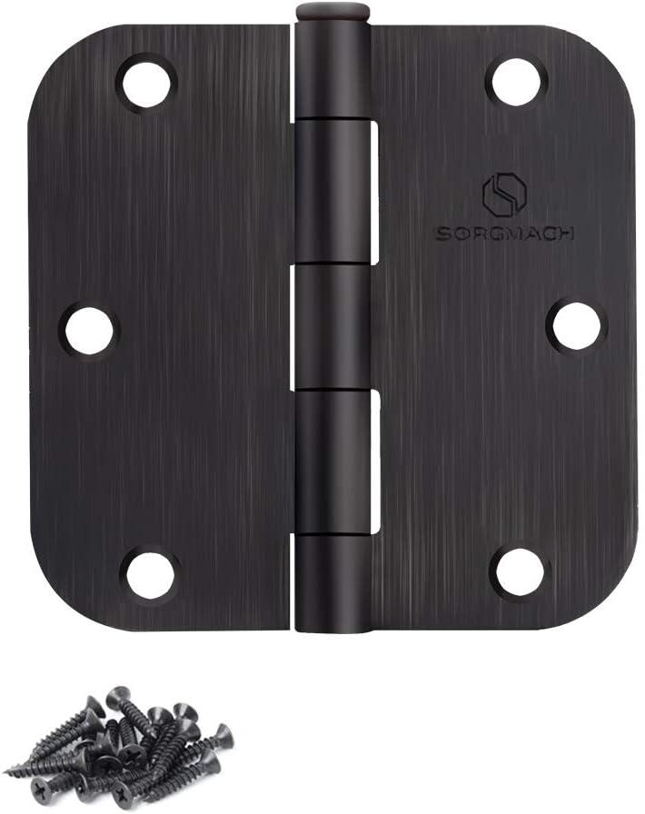 SORGMACH Door Hinges Oil Rubbed Bronze Hinges 3.5 in 5/8" Radius Corners Black Hinge Interior Hinge Hardware 12 Pack