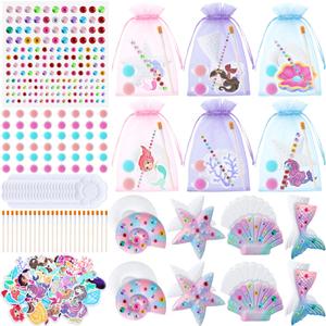 Gersoniel 24 Set Mermaid Theme DIY Plaster Paint Your Own Figurines Art and Craft Set Sea Party Favors Painting Statues Kits with Brushes Palette Mermaid Sticker Organza Bag for Art Activity Supply