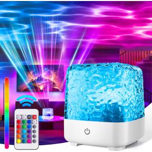 Northern Lights Projector, 4 Hours 16 Colors Luminorthe Cube Crystal Lamp with Touch/Remote Control, Rechargeable Ocean Wave Night Light Projector for Kids, Room Decor, Bedroom, Gift