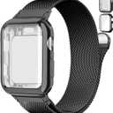 Magnetic Band and Case for Apple Watch Band 40mm 41mm 38mm 44mm 45mm 46mm 42mm Women/Men,Stainless Steel Milanese Loop Bracelet Strap with Cover Combo iWatch series 11 10 9 8 7 6 5 4 SE Ultra/2 3 49mm (01-Black)