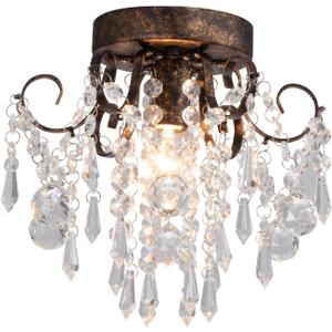 Q&S Small Crystal Ceiling Light Fixture Flush Mount,Black Ceiling Lights Modern Chandelier,Bedroom Hallway Closet Light Fixture,Dia9.5 1 Light