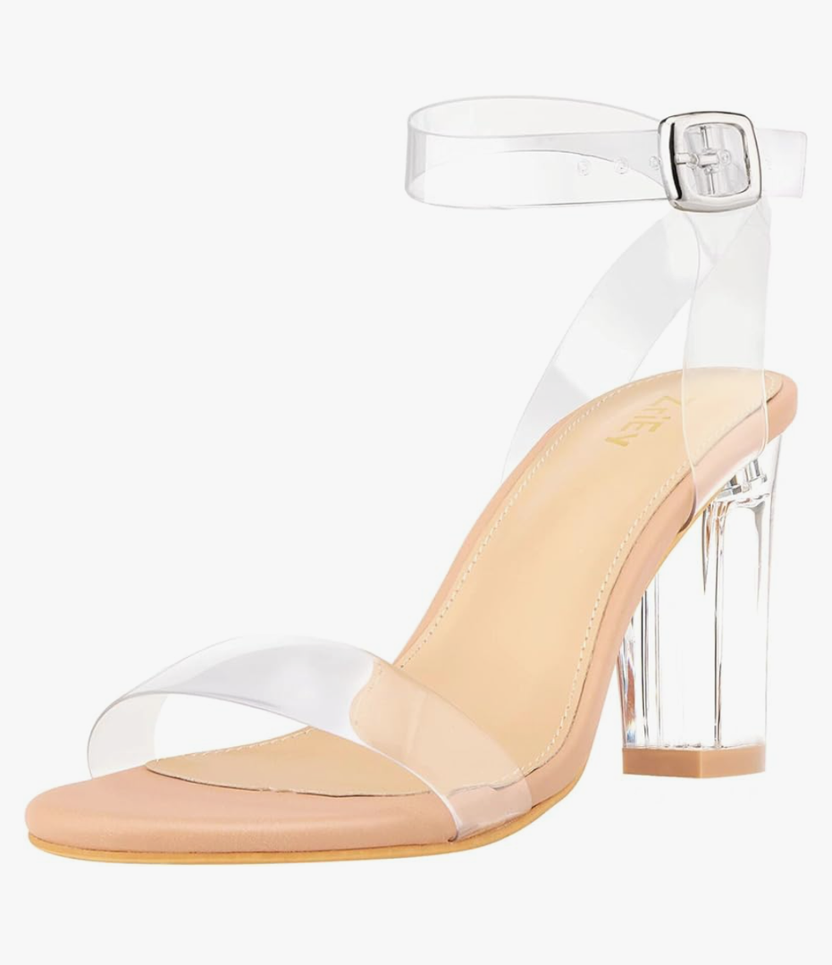 ZriEy Clear Block Sandals Chunky Heels for Women 3.35 Inch Open Toe Adjustable Ankle Strap Pump Sandals for Weddings Parties Daily Wear 8.5