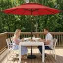 10 FT Outdoor Patio Umbrella, 2 Tiers Market Table Umbrella with 8 Sturdy Ribs, Push Button Tilt and Crank, UPF50+ UV Protection for Deck, Pool, Garden and Backyard, Red
