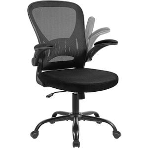 Mesh Office Chair, Ergonomic Home Office Desk Chairs with Flip-up Arms and Lumbar Support, Height Adjustable, Black