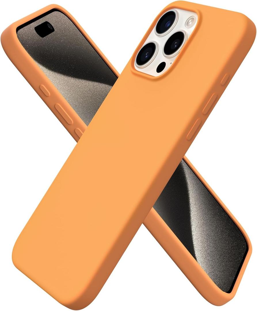 ORNARTO Compatible with iPhone 15 Pro Max Case 6.7", Slim Liquid Silicone 3 Layers Soft Gel Rubber Shockproof Protective Phone Cover with Anti-Scratch Microfiber Lining-Papaya