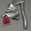 3 PCS Silver Funnel Hat Axe with Heart Brooch,Halloween Tin Costume Accessories for Adult,Kids Cosplay Party