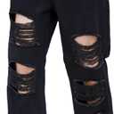 WDIRARA Men's Cut Out Ripped Frayed Zipper Fly Long Straight Leg Denim Jeans Black Plain M