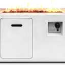 SereneLife Fire Pit Table 50,000 BTU Propane Gas Fire Pit with Adjustable Flame, Stainless Steel Burner, Weather-Resistant Build, Easy Propane Tank Access, and Elegant Lava Rocks for Patio or Backyard (20 inches, White)