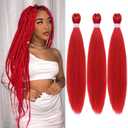 Dorsanee Red Braiding Hair Pre Stretched 20 Inch 3 Packs Professional Easy Braiding Hair for Crochet Braids Twists Locs Hair Soft Yaki Texture Hot Water Setting Synthetic Hair Extensions
