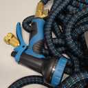 Kotto 100 ft Flexible Garden Hose, Water Hose for Outside with 10 Spray Nozzles, Brass Connector, Leak-Proof, Blue