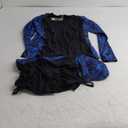 SHEKINI Women's 3 Piece Rash Guard Long Sleeve Bathing Suits with Drawstring Short (Large, Black-blue Palm Leaves)