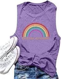 Womens Lesbian Pride Tank Top Say Gay Rainbow Graphic Sleeveless Shirt Casual LGBT Pride Month Top Vest, XL