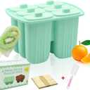 6 Pieces Silicone Popsicle Molds,Easy-Release Bpa-Free,Ice Pop Mold,Ice Cream Molds For Kids,With 50 Pcs Popsicle Sticks+Cleaning Brush(Green