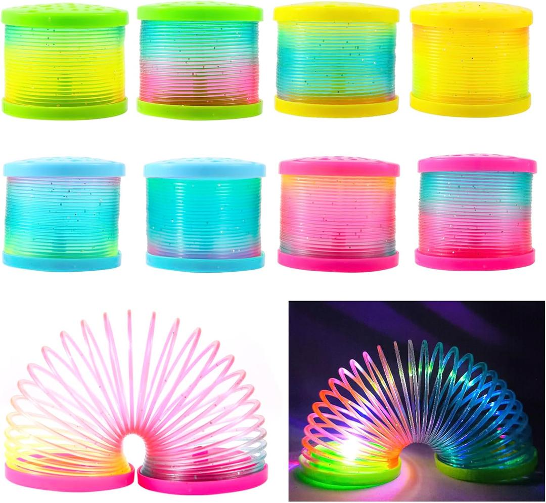 8 Pack Glow Coil Spring Toy, Mini Springs Rainbow Magic Fidget Toys for Kids Boys Girls, Glow in the Dark Party Favors, Projection Star Night Light toy Carnival Prize, Pinata Fillers for Toddlers