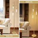 Gold Floor Lamps for Living Room, Modern Brass Standing Lamp with Bubble Crystal Shades, 3 Built-in LED Lights, ON/Off Foot Switch, Industrial Tall Tree Lamp for Bedroom Corner Home Office