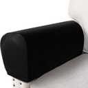 PU Leather Armrest Covers for Sofa Couch Arm Slipcover Set of 2 Stretch Armchair Cover Washable Anti Slip Furniture Protector for Sofas Chairs Recliner Waterproof Spandex Fabric (Large, Black)
