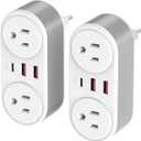 2 Pack European Travel Plug Adapter, CHUAFIUR US to Europe Plug Adapter with 2 Outlets 3 USB Charging Ports, PD 20W Fast Charger with Type C Travel Essentials to Most EU Spain Italy France Germany