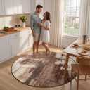 Merelax 4ft Round Brown Abstract Area Rug, Washable Non Slip Circle Rug for Entryway, Kitchen, Bedroom, Bathroom, Nursery, Living Room, Thin Soft Circular Rugs Indoor Dcor, Low Pile Carpet, Coffee