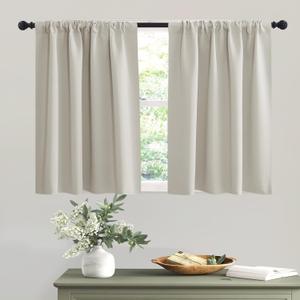 RYB HOME Blackout Short Cafe Curtains, Privacy Light Block Small Window Curtains for Bedroom Kitchen Basement Dining Classroom, W 42 x L 36 inches, Natural, 2 Panels