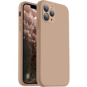 Vooii Compatible with iPhone 11 Pro Max Case, Upgraded Liquid Silicone with [Flat Edges] [Camera Protection] [Soft Anti-Scratch Microfiber Lining] Phone Case for iPhone 11 Pro Max - Light Brown