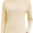 Cotton Long Sleeve Shirts for Women Crew Neck Tee Tshirts Casual Plain Basic Fall Tops Loose Fit (Beige, Medium)