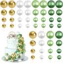 48 Pcs Balls Cake Topper Decorations Balloon Cupcake Toppers Foam Cake Topper Balls Cake Balls Decorations for Birthday Party Cake Decorating (Green, White, Gold)