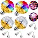 4 Pack Colorful Magic Rotating Ball Light, LED Plug in Disco Ball Light, RGB Disco Light Bulb, Party Lights Dj Disco Lights with Sockets for Home Room Dance Parties Bar Karaoke