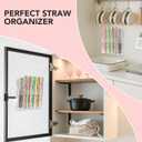 2Pack Acrylic Straw Holder for Cabinet Door with Detachable Double Sided Adhesive Hooks, Straw Organizer Height Adjustable and Reusable