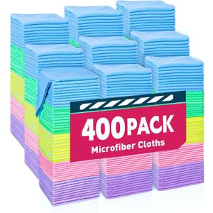 TEAWOO Microfiber Towels Bulk-400 Pack, Cleaning Cloths, Microfiber Towels for Cars, Cleaning Rags 5 Colors Assorted (12x12 inches)