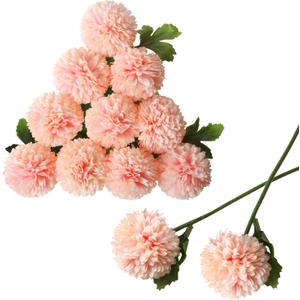 CCINEE 12Pcs Artificial Flowers Chrysanthemum Ball, Silk Floral Arrangement Fake Flowers Bouquet Long Stem Hydrangea for Home Office Coffee House Parties and Wedding Decor (Pink)