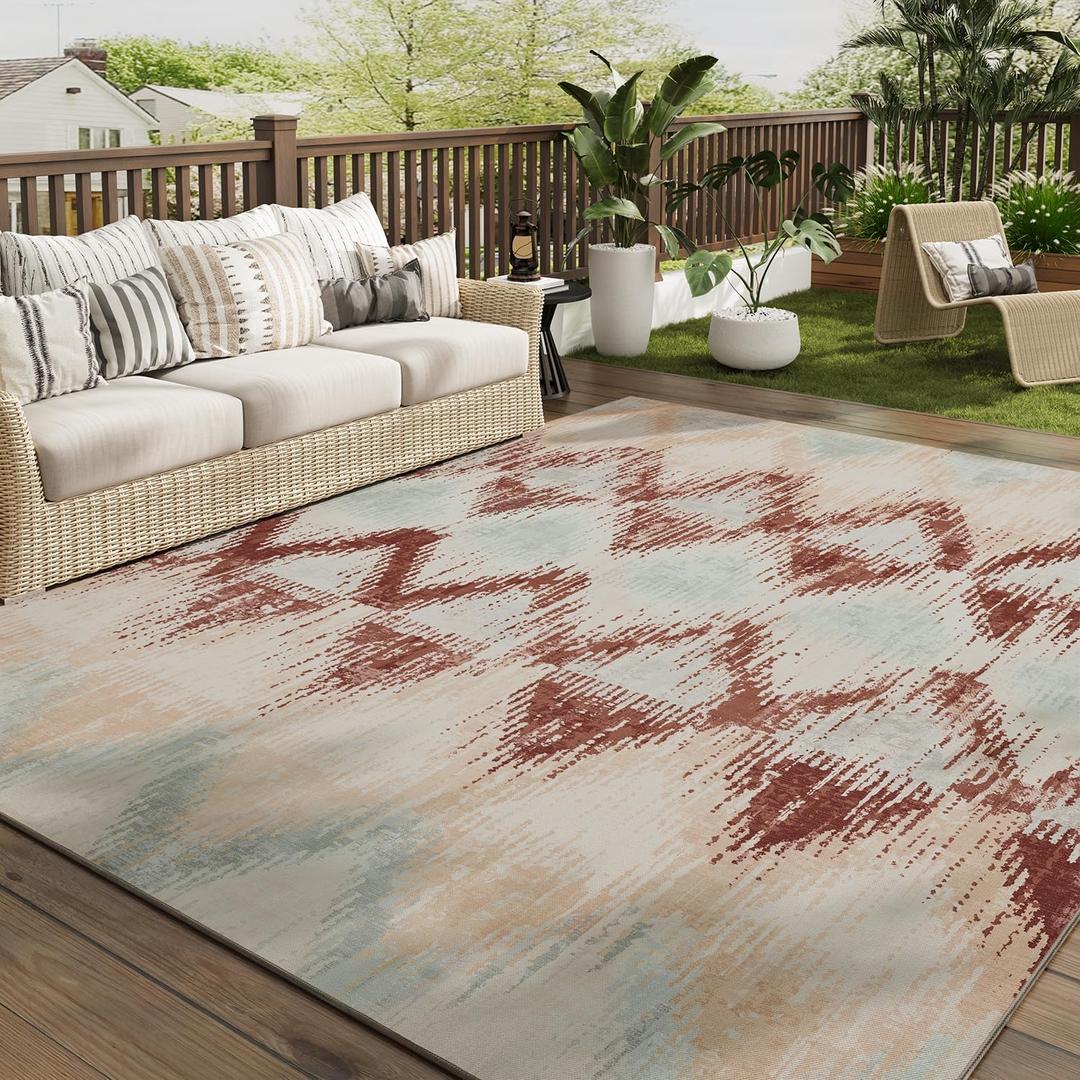 COCOER Outdoor Rug-Quick Dry Indoor Outdoor Area Rug-Redpink Rugs for Living Room-Absorbent Patio Rug-Non Slip Outdoor Carpet-Morocco Washable Rug-Room Decor for Balcony Deck (9' x 12' (Rectangular))