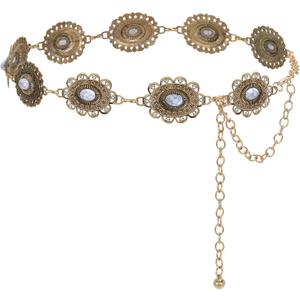 JASGOOD Western Metal Concho Belt for Women Cowgirl Waist Chain for Women Dress Pants (Length:59"(Fit for Waist 40"-45"), Gold)