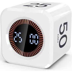 COWVTUJ Digital Pomodoro Timer Cube 5/10/25/50min, Visual Productivity Flip Timer for Kids Classroom Desk, Custom Countdown, Silent and Sound Mode for ADHD Study Work Game Kitchen (White)