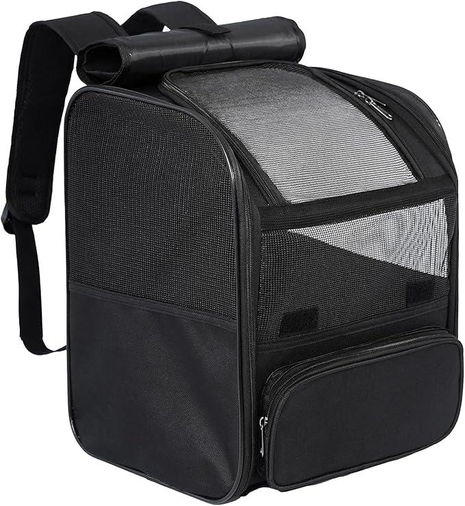 Cat Backpack Carrier,Pet Carrier Airline Approved for Small Dog Cat Puppy Kitten Bunny,Ventilated Mesh Design Animal Backpack for Hiking Camping Travel Bag (Black)