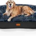 iweepet Fluffy Calming Orthopedic Dog Beds Large Sized Dog,44‘’Dog Sofa Bed | Thickened Memory Foam,Soft Plush Faux Fur,Washable Removable Cover,Supportive Bolster, Claming Dog Couch For Large, Old Dogs,  44.0"Lx32.6"Wx7.6"H Black