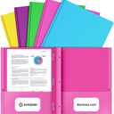 2 x 2-Pocket Folders with Prongs, 5 Pack Aesthetic Color, 3 Prong File Folders | Heavy Duty Paper Two Pocket, Fit Letter Size, Flexible Colored Folders, for Kids Back to School, Office Filing Supplies