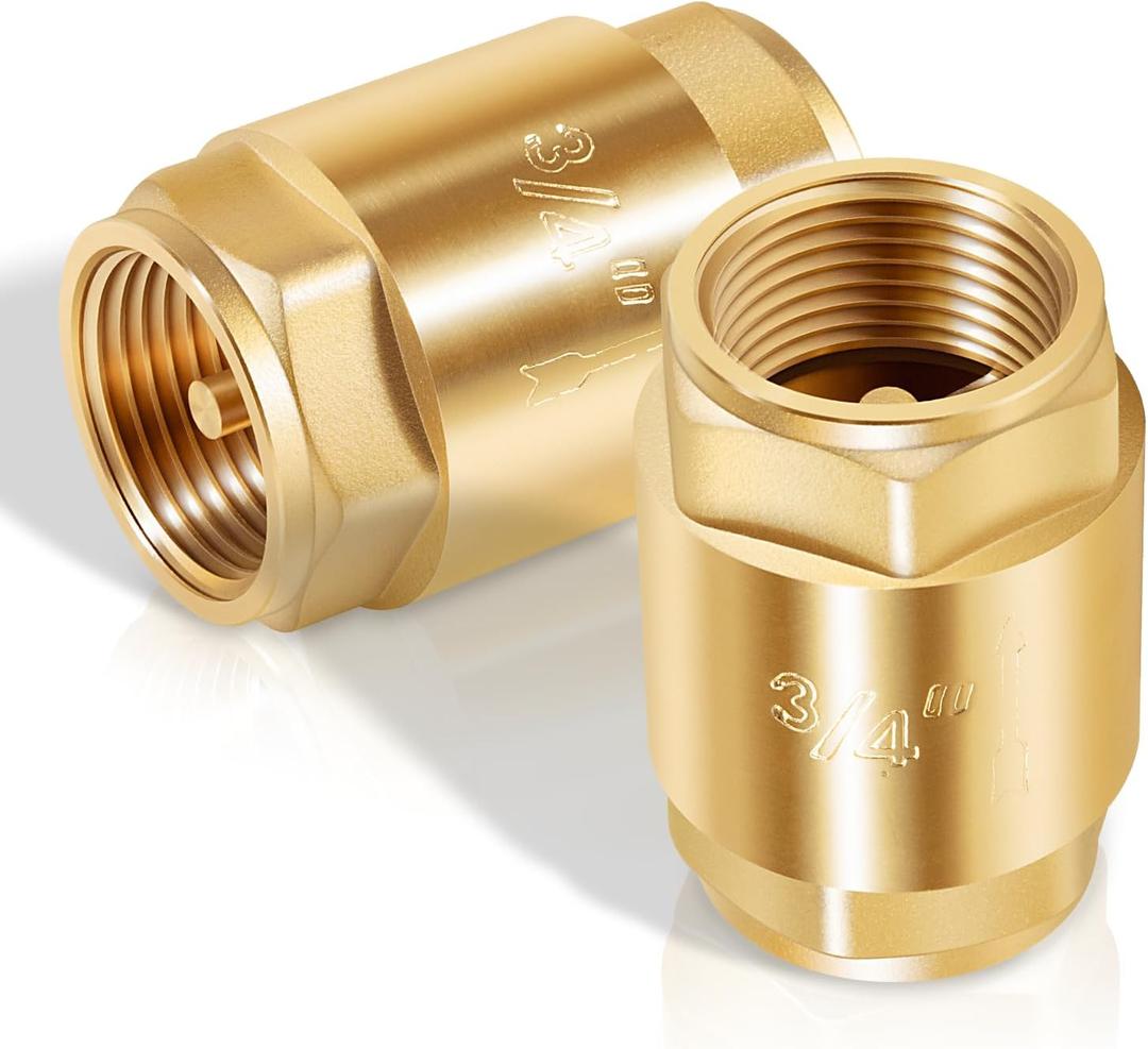 2-Pack One Way Brass In-Line Check Valve 3/4 Inch IPS, In Line Water Hose Check Valve with Backflow Prevention for Water Supply System