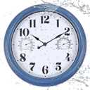 12 inch Outdoor Clock Blue Waterproof Wall Clock with Temperature | Water Resistant Outdoor Clocks for Patio Garden