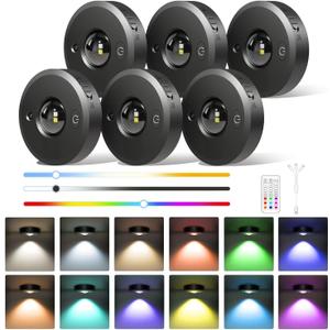Rechargeable Puck Lights with Remote - 6 Pack LED Under Cabinet Lighting, Color Changing, Dimmable, 1000mAh Battery Powered, Timer, Night Light, for Kitchen, Closet and More, Size: 2.56