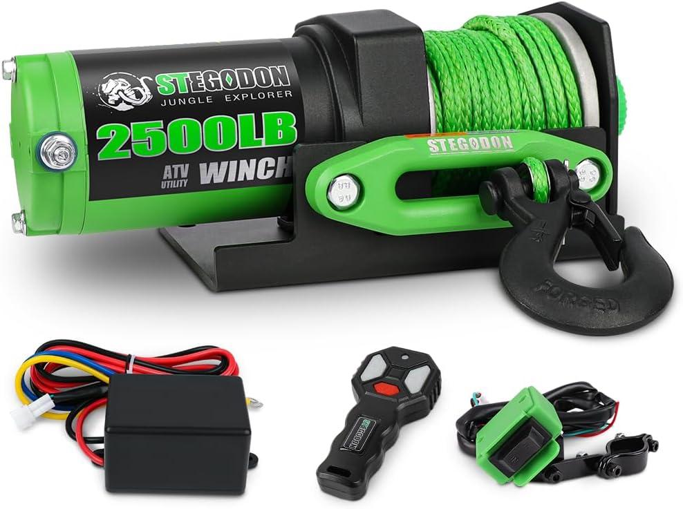 2500 lb. ATV/UTV Electric Winch, 12V Waterproof Synthetic Rope Winch,Electric Winch with Wired Remote and Wireless Remote for ATV UTV Towing,Boat,Off-Road