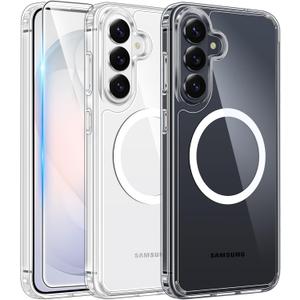 FNTCASE for Samsung Galaxy S26 Case: Clear Anti Yellowing Magnetic Military Grade Drop Protection Cell Phone Cover Compatible with Magsafe - Rugged Shockproof Protective Bumper Transparent Phonecase