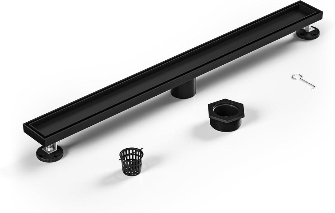 Linear Shower Drain 28" Matte Black 304 Stainless Steel | Fast Drainage | Tile Inserted | Stainless Floor Drain Grate | Hair Strainer | Drain Key | The Upgrade for Your Bathroom