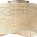 Flush Mount Ceiling Fan with Lights, 20" Low Profile Boho Ceiling Fan with Light Remote Control, Caged Rattan with 6 Speeds for Bedroom, Nursery, Living Room