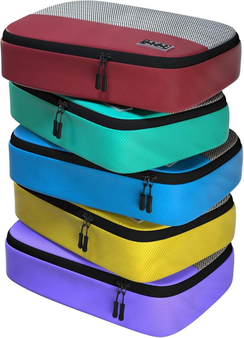 Medium Packing Cubes for Suitcases - 5 Pcs set of Packing Cubes for Travel Carry on Suitcase Organizer Bags - Travel Cubes Organizer Bags for Luggage (Medium 5pc - Red/Yellow/Green/Blue/Purple)