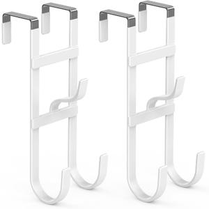 FYY Over The Door Hooks - 2 Pack Heavy Duty Triple-Hook Organizer Hanger with Non-Slip Rubber for Towels, Clothes, Hats & Bags Use in Bathroom, Bedroom, Kitchen - Fits Interior Doors Up to 1.6" White