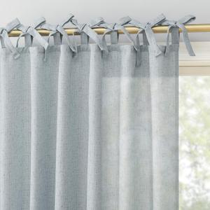 Sun Zero Roxy Generation Slub Texture Tacked Bow Semi-Sheer Tie Top Curtain Panel, 50" x 63", Faded Blue