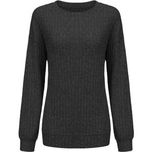 STOLKISS Women Ribbed Sweatshirt Casual Crew Neck Pullover Sweatshirt Loose Soft Long Sleeve Fall Winter Sweaters 2026 (Pink)