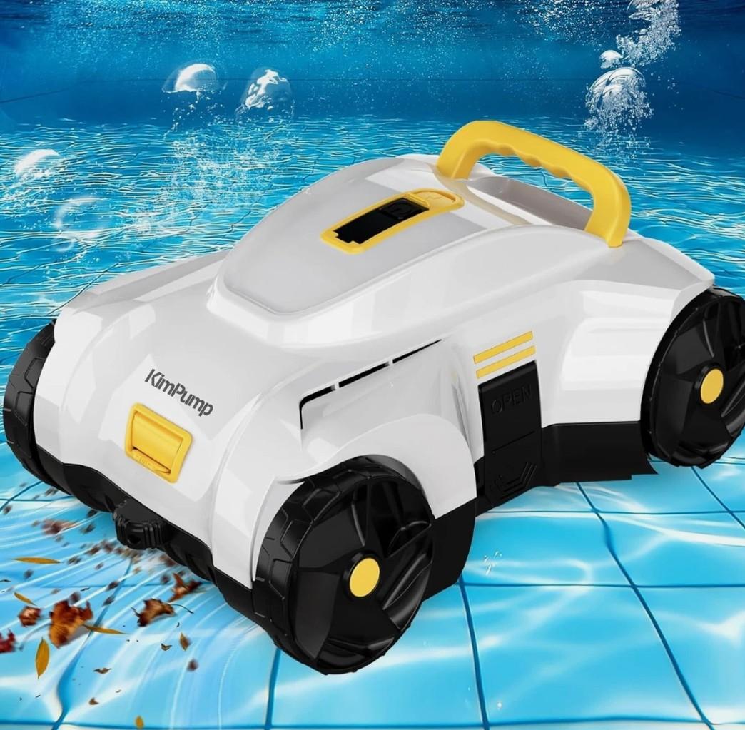 KimPump Automatic Pool Vacuum Robot, Cordless Robotic Pool Cleaner for Above Ground Pools and Flat Inground Pools, Pool Vacuum Cleaner Automatically Removes Debris Underwater, 90-120Min Runtime