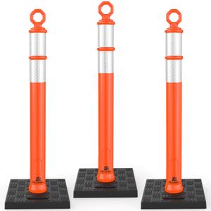 RoadHero 42 Inch Delineator Post with Base, Portable Orange Traffic Delineator Posts Cones with Reflective Collars for Parking Lots, Road Safety, Construction Events (3 Pack)
